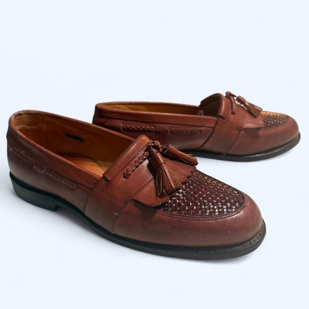 Allen Edmonds Cody Tassel Loafers Woven Leather Brown Men's 9D Made USA